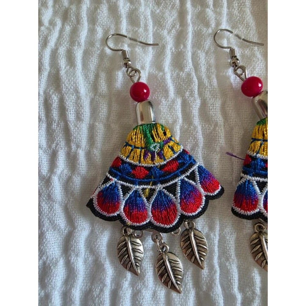 Vibrant Embroidered Earrings - Picture 2 of 3